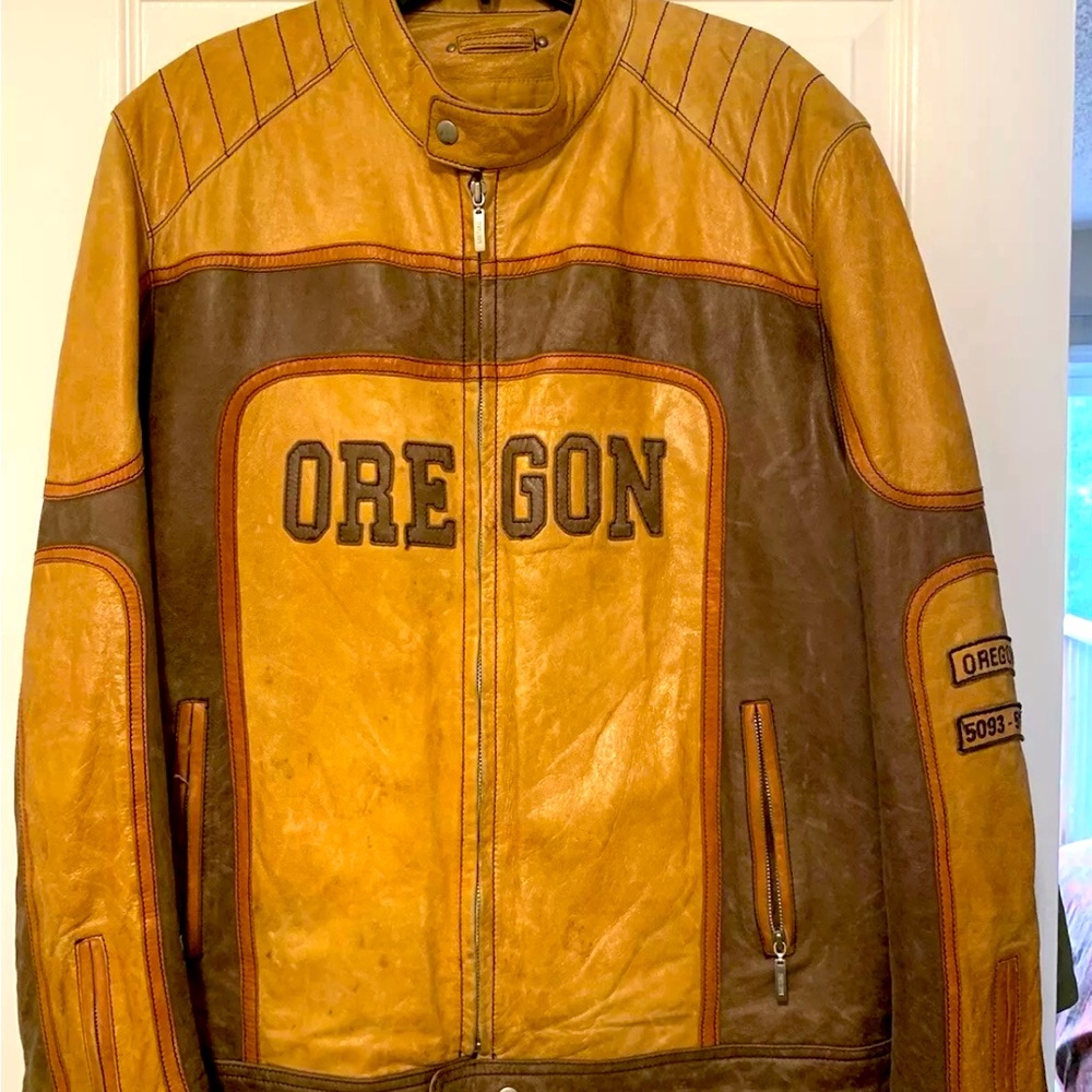 Vintage Mustang brown distressed leather jacket 3XL